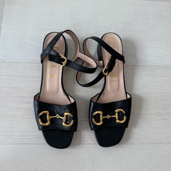 Gucci Black Low Sandals with Gold Hardware Size 42 - Picture 1 of 4